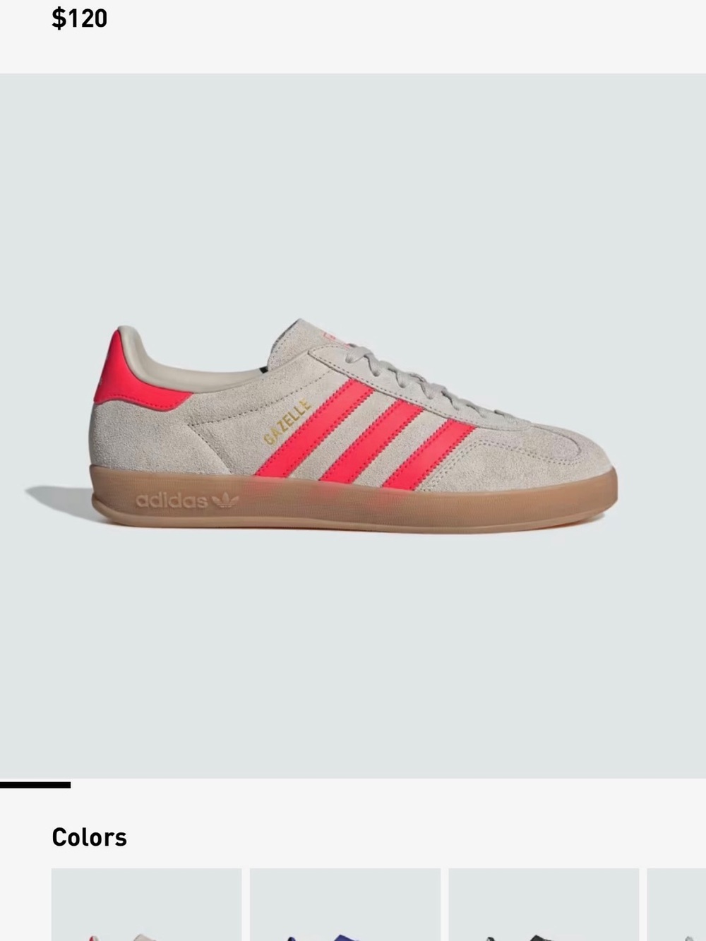 adidas Gazelle Suede Sneakers in Light Gray with Bright Coral Accents